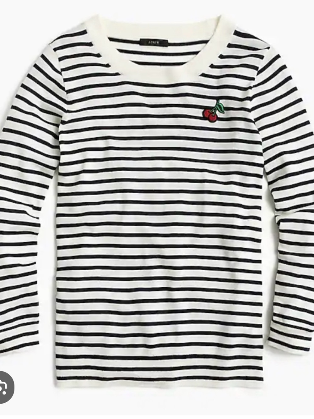 NWT$98 J. Crew Navy/White Striped Tippi 💯 Merino Sweater With Cherry Patch, M